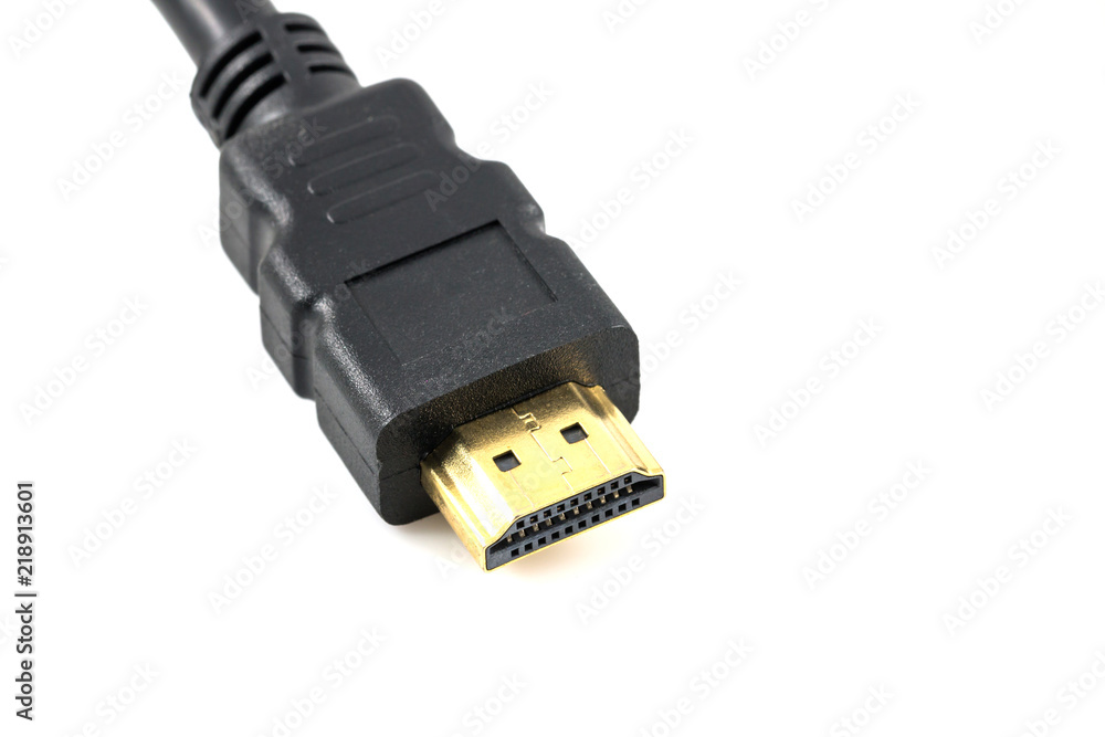 Close up of Gold HDMI cable isolated on white Close up of Gold HDMI cable isolated on white