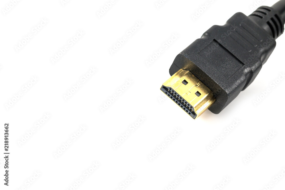 Close up of Gold HDMI cable isolated on white Close up of Gold HDMI cable isolated on white