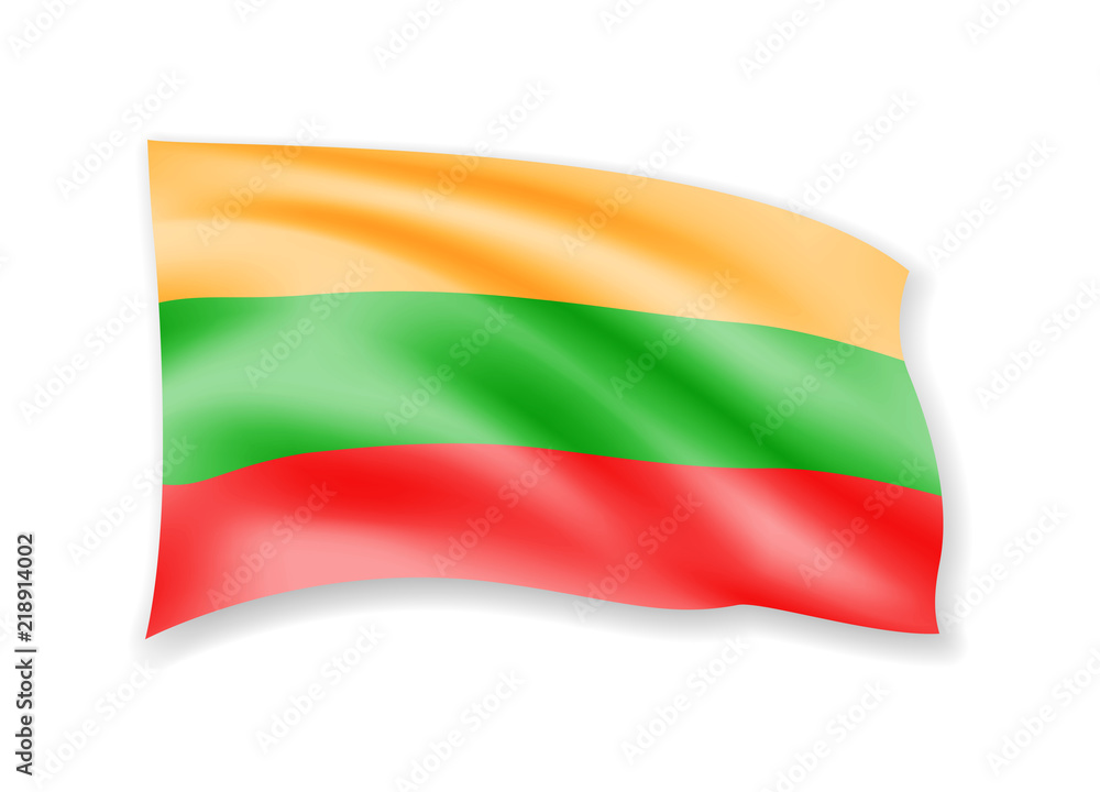 Obraz premium Waving Lithuania flag on white. Flag in the wind.