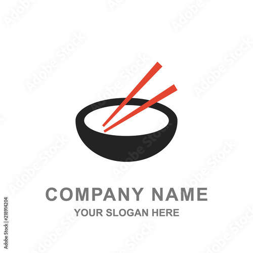 Bowl and Chopstick Restaurant Food Logo Vector Illustration