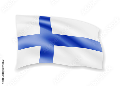 Waving Finland flag on white. Flag in the wind.