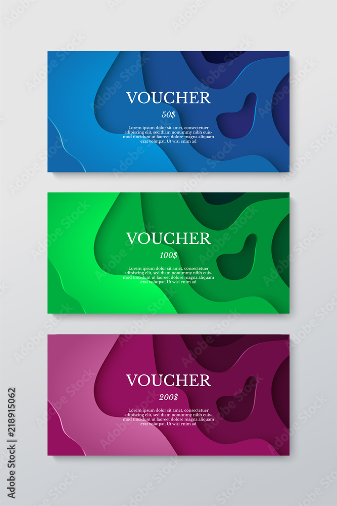 Fototapeta premium Gift voucher set isolated on gray background. Vector design templates.