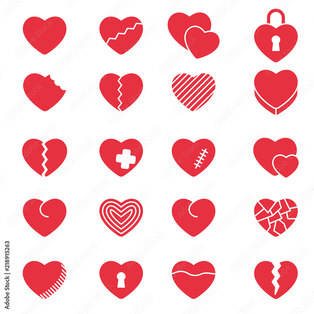 Set of simple icons hearts for Valentine's day, web design, sites, applications, games, stickers…