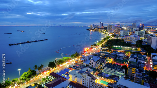 Pattaya beach bay night shot top view twilight time