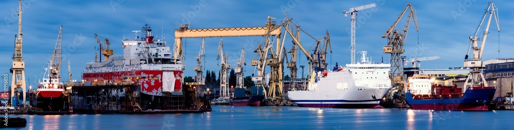 industrial areas of the shipyard in Szczecin in Poland,high resolution panorama industrial areas of the shipyard in Szczecin in Poland,high resolution panorama