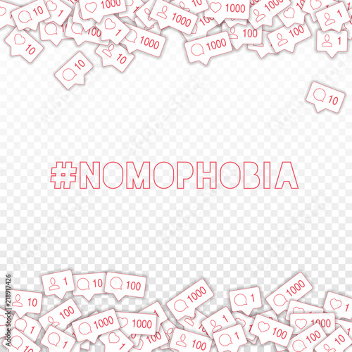 Social media icons. Nomophobia concept. Falling counter comment friend notification. Popular borders