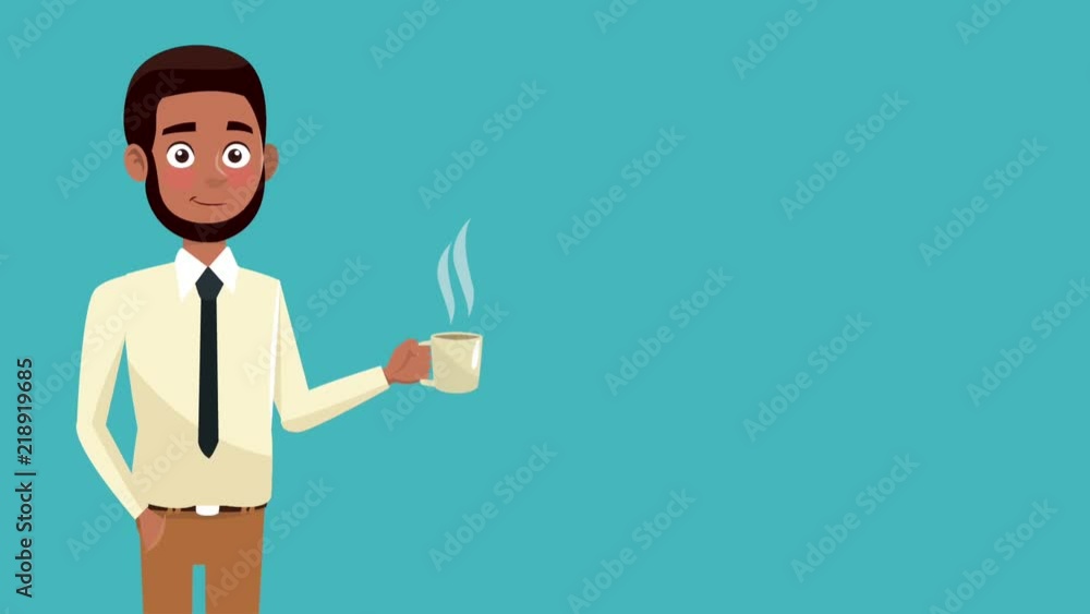 Businessman holding coffee cup over blue background high definition animation colorful scenes Businessman holding coffee cup over blue background high definition animation colorful scenes
