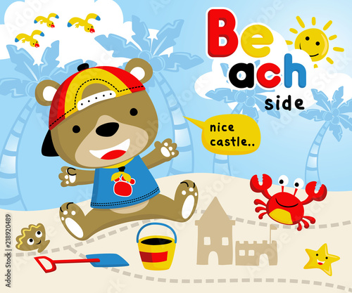 Vector illustration with little animals cartoon in the beach