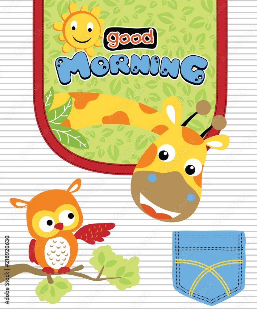 Fototapeta premium Vector illustration with giraffe and owl cartoon