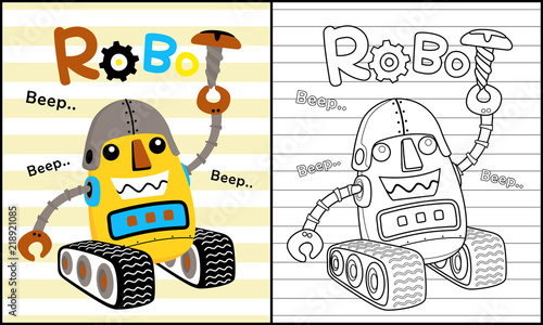 Coloring book vector with vehicle robot cartoon 