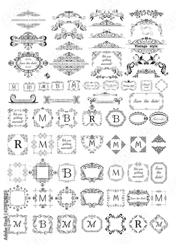 Collection of beautiful frames, vignettes and headers for monogram, wedding design, menu card, restaurant, cafe, hotel, jewellery store, logo templates