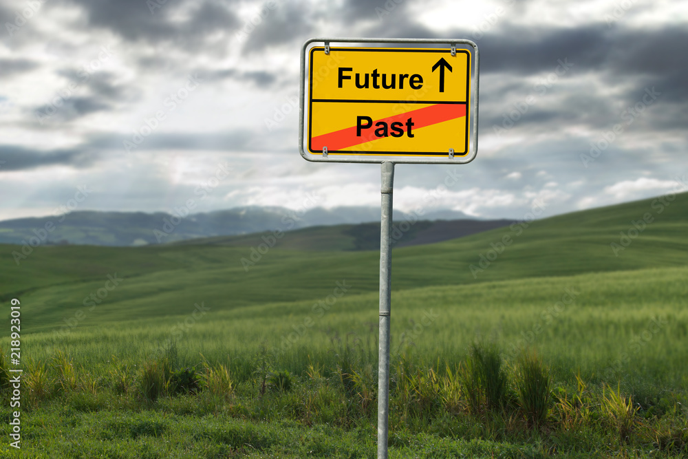 Future and Past, road sign, concept image   