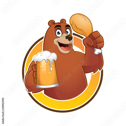 Funny bear eating and drink mascot