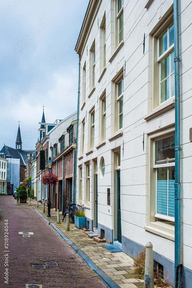The historic center of Utrecht with typical colonial houses. Utrecht is  the fourth largest city in the Netherlands.