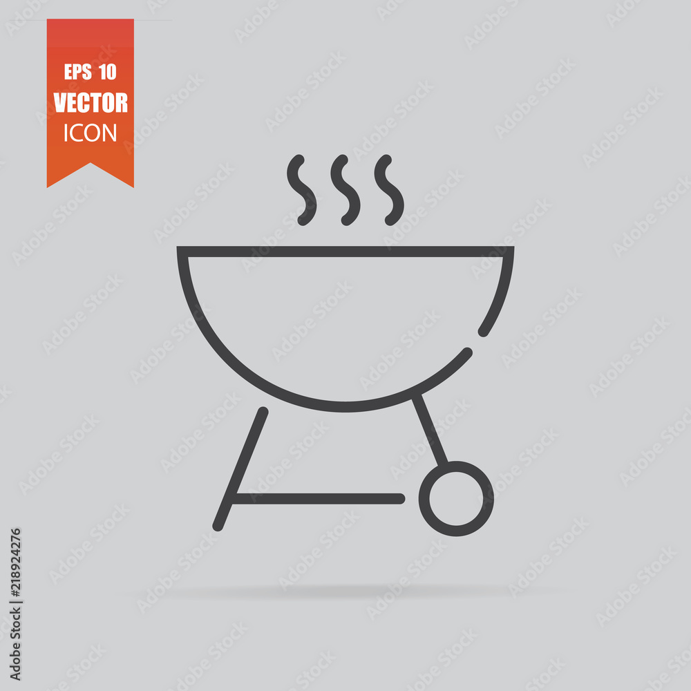 Barbecue grill icon in flat style isolated on grey background. Barbecue grill icon in flat style isolated on grey background.