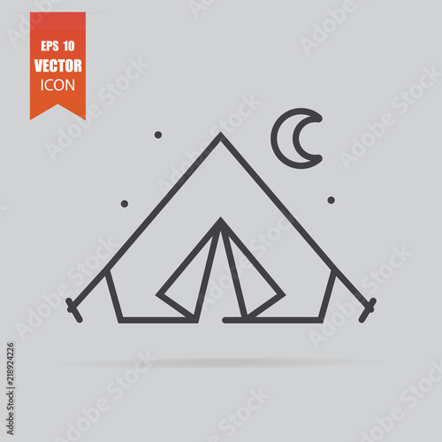 Tourist tent icon in flat style isolated on grey background.