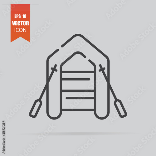 Inflatable boat icon in flat style isolated on grey background.