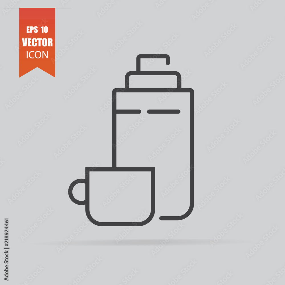 Thermos icon in flat style isolated on grey background. Thermos icon in flat style isolated on grey background.
