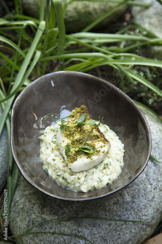 Risotto with herbs and white fish