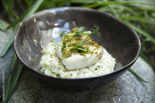 Risotto with herbs and white fish