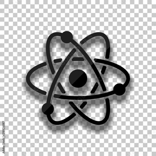 scientific atom symbol, simple icon. Black glass icon with soft