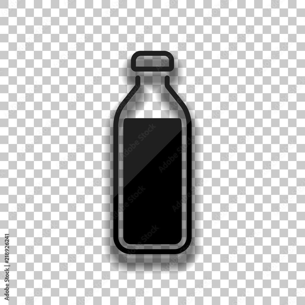 Obraz premium bottle of water, simple icon. Black glass icon with soft shadow