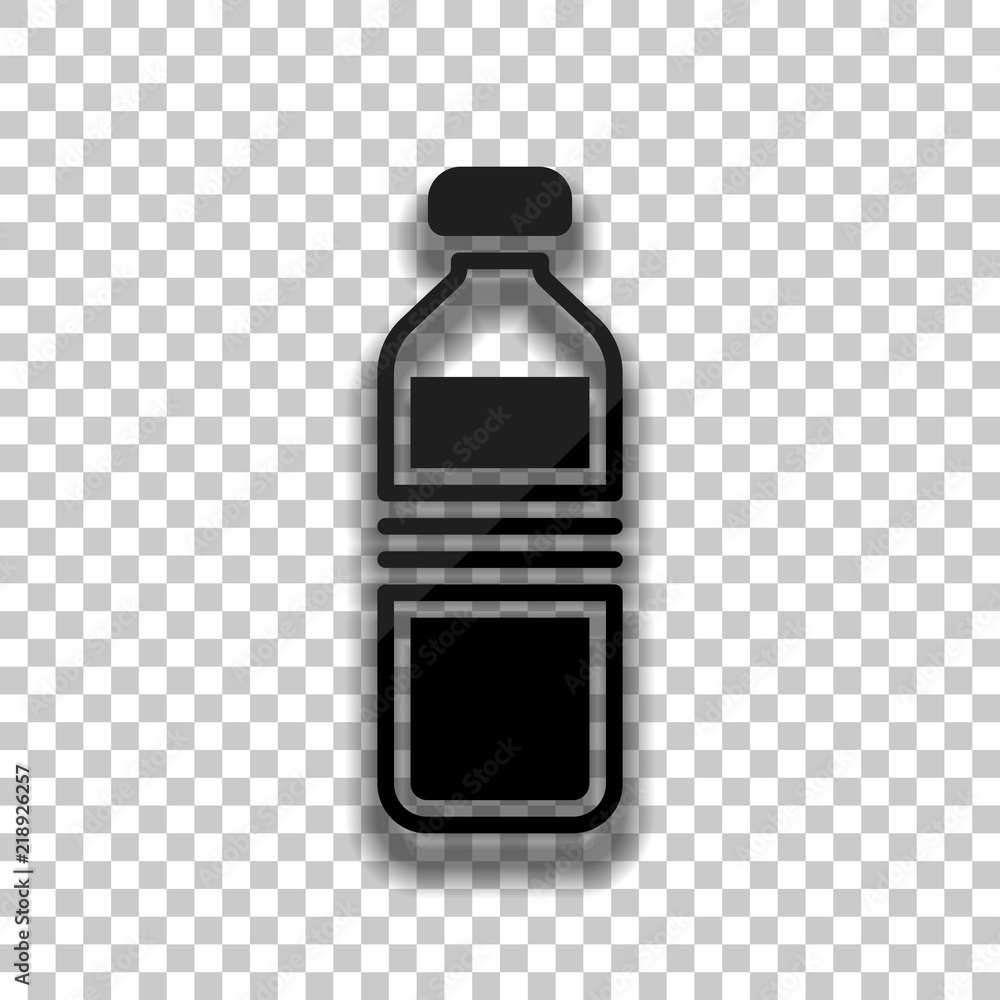 bottle of water, simple icon. Black glass icon with soft shadow