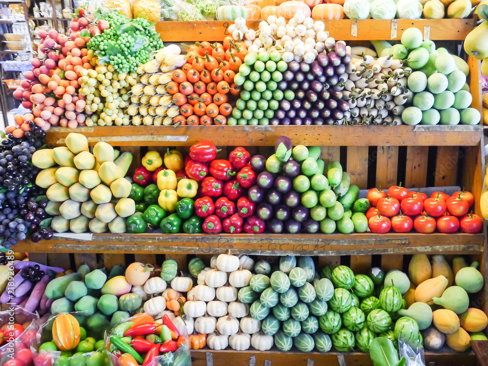 Colorful artificial fruits.