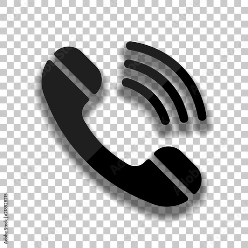 Ringing phone icon. Retro symbol. Black glass icon with soft sha
