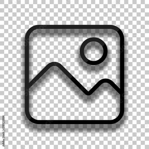 Simple picture icon. Linear symbol, thin outline. Black glass ic