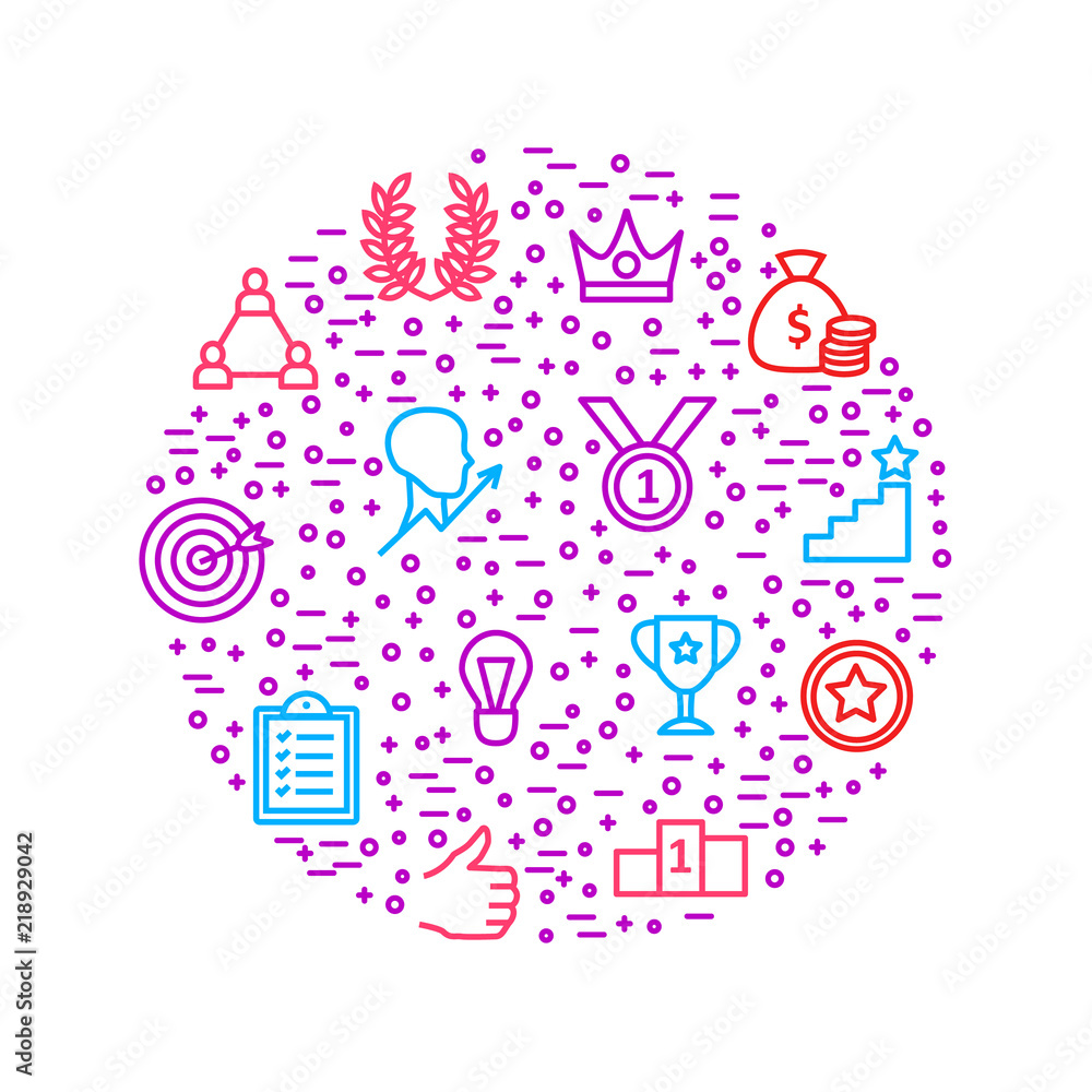 Motivation and Productivity Signs Thin Line Round Design Template. Vector Motivation and Productivity Signs Thin Line Round Design Template. Vector