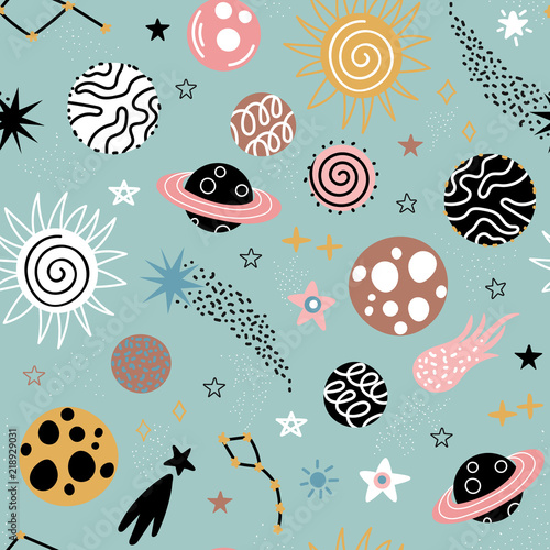 Seamless pattern with planets