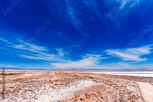 Landscape in Atacama desert  Salt Lake  Chile. Copy space for text.