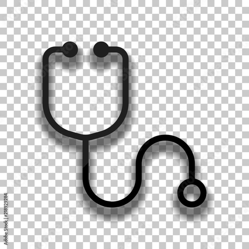 Simple stethoscope icon. Linear, thin outline. Black glass icon