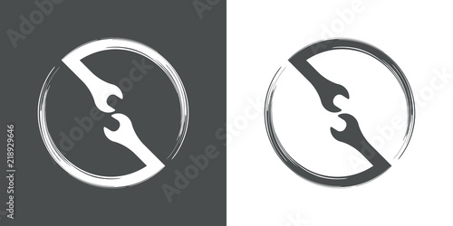 Logotipo llaves girando en circulo en gris y blanco