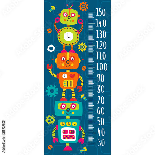 growth measure with colorful robots - vector illustration, eps