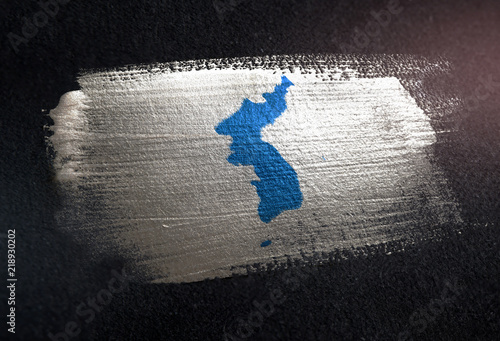 Unification Flag of Korea Flag Made of Metallic Brush Paint on Grunge Dark Wall