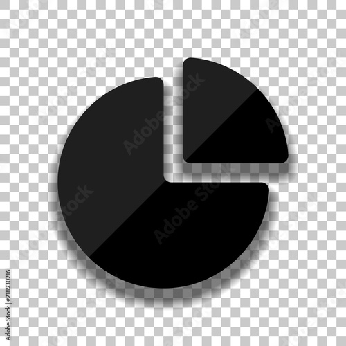 Business pie chart icon. Black glass icon with soft shadow on tr