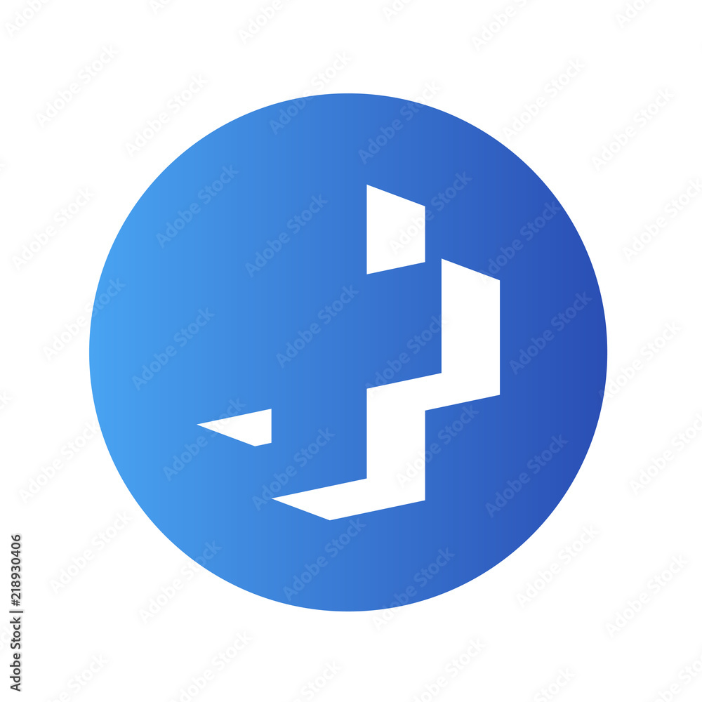 Icono plano cruz 3D espacio negativo en circulo azul Icono plano cruz 3D espacio negativo en circulo azul