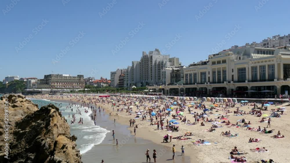 BIARRITZ, FRANCE - JULY 15, 2018 panorama of the beach of Biarritz city, France BIARRITZ, FRANCE - JULY 15, 2018 panorama of the beach of Biarritz city, France