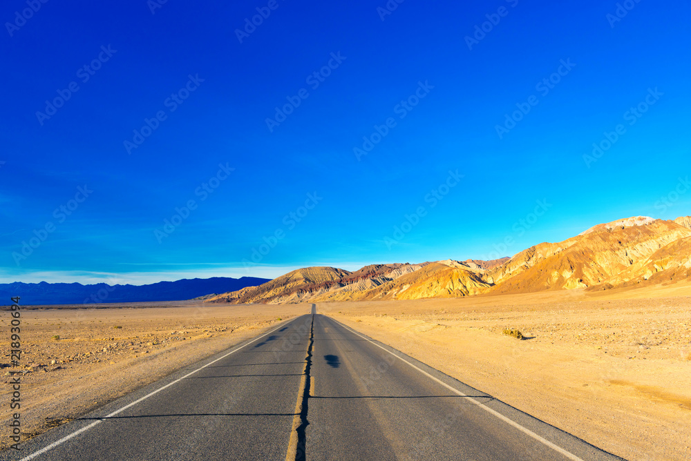 Road in the Valley of Death, California, USA. Copy space for text.