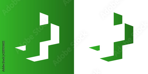 Icono plano cruz 3D espacio negativo en verde y blanco
