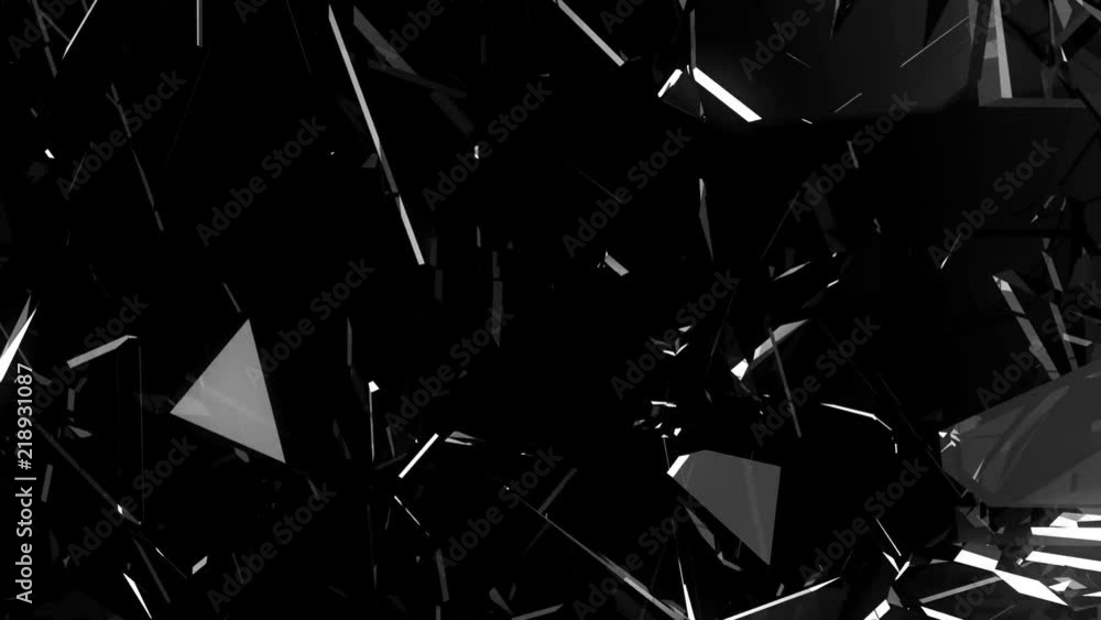 Glass shattered and broken in slow motion. Alpha matte. 3d render. 3d animation Glass shattered and broken in slow motion. Alpha matte. 3d render. 3d animation