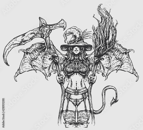 Attractive witch in a revealing costume