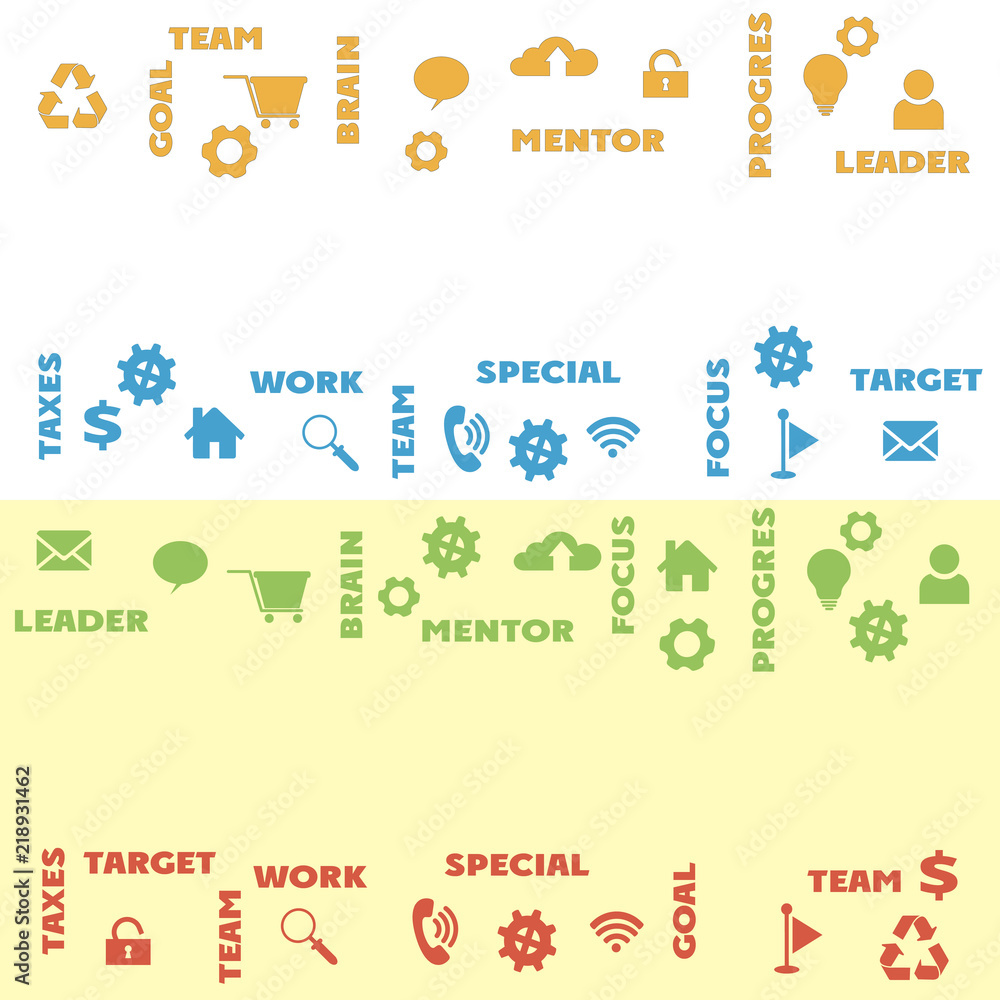 Set of 2 Computer, network panoramic mockups. Words Gears Cloud and tags. Empty space for text logo design and banner Set of 2 Computer, network panoramic mockups. Words Gears Cloud and tags. Empty space for text logo design and banner