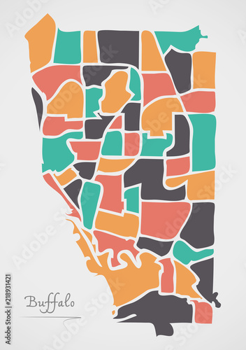 Buffalo New York Map with neighborhoods and modern round shapes