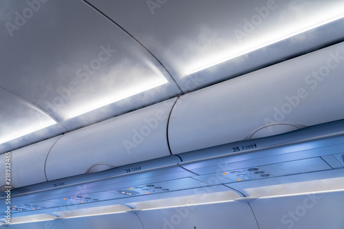 Boxes for hand luggage in aircraft.