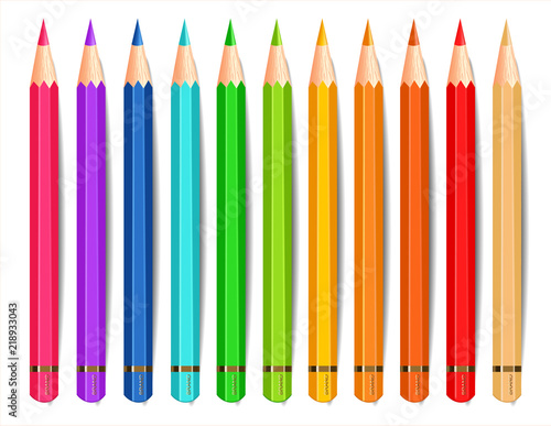Colorful pencils isolated Vector realistic. Creative background illustrations