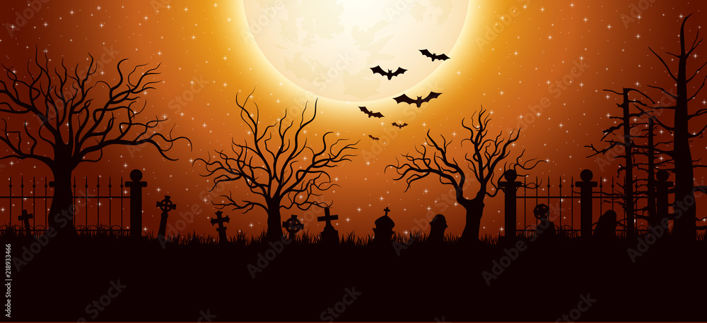 Halloween background with graveyard