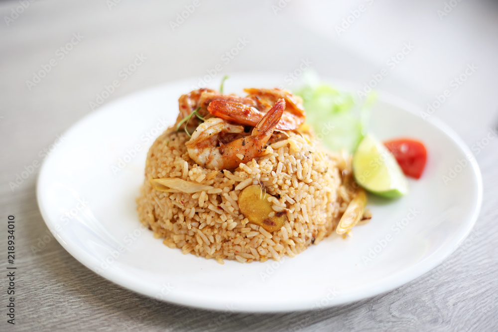 Fried rice with prawn spicy, Tom yum kung fried rice thai symbolic food. Fried rice with prawn spicy, Tom yum kung fried rice thai symbolic food.